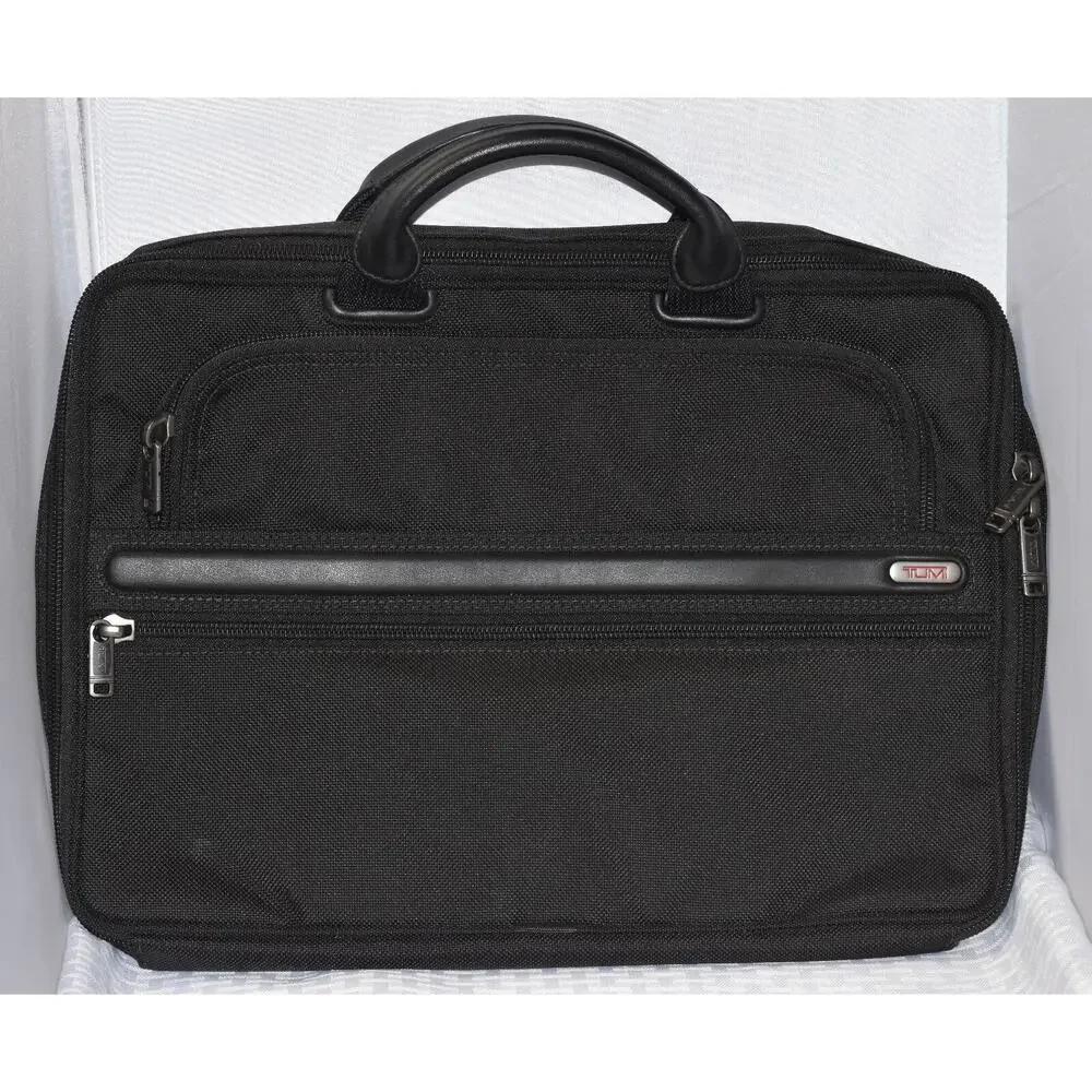 TUMI Padded 15' Laptop Files Soft Briefcase Leather Handles and Multi Pockets